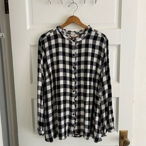 👚[Terra & Sky] Western Buffalo Plaid Ruffled Flannel Shirt, Size 3X